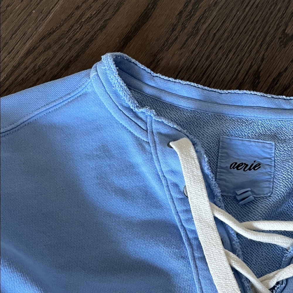 Aerie Light Blue Lace-Up Sweatshirt - Picture 5 of 7